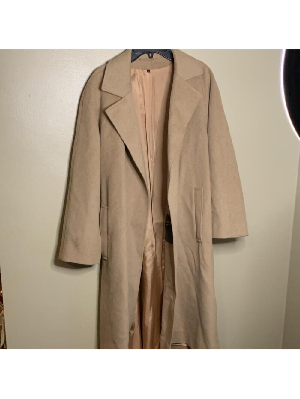 Vintage Admyra Red Label Beige Long Belted Overcoat Women’s Size 10 Lined Pocket